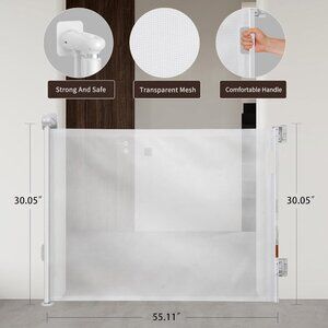 COPY - Retractable Baby or Dog Mesh Fabric Gate 33" H Extends 55" White